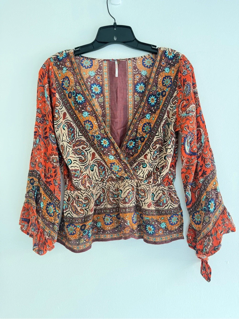 Free People Rosalie Boho Paisley Wrap Front Blouse Size Small 57069